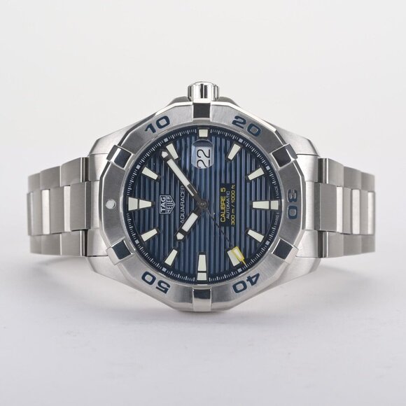 TAG Heuer Aquaracer Calibre 5 WAY2012 Blue Motif Dial 43mm Men's Watch +B&P - Picture 3 of 4